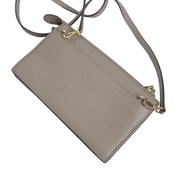Kate Spade Beige Tan Crossbody Bag Purse Leather Zip Slots Gold Detachable Strap - Picture 6 of 12